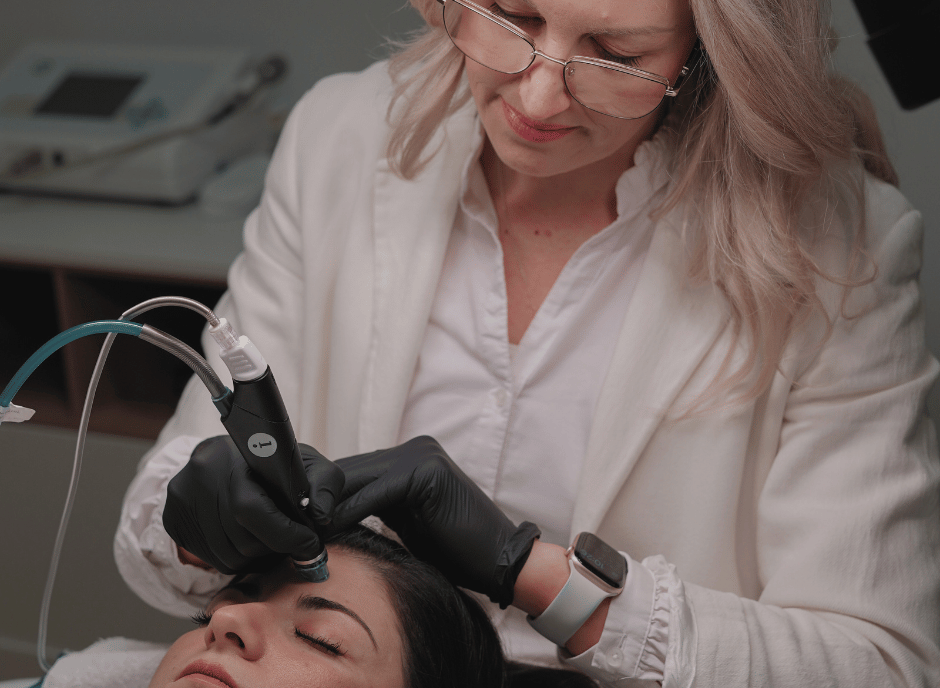 Gesichtsbehandlung mit moderner Technologie in einem Studio für medizinische Kosmetik in Bedburg