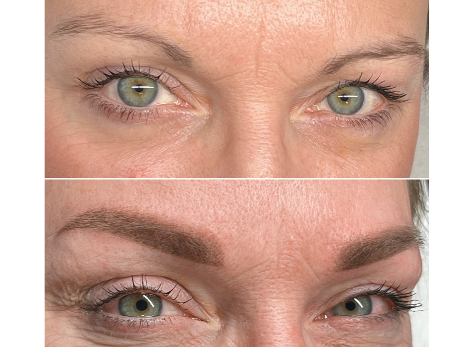 Detailaufnahme einer natürlichen Powder Brows Pigmentierung – Permanent Make-up Augenbrauen in Bedburg.